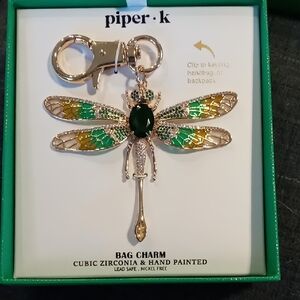 Piper K Gold and Green Dragonfly Bag Charm